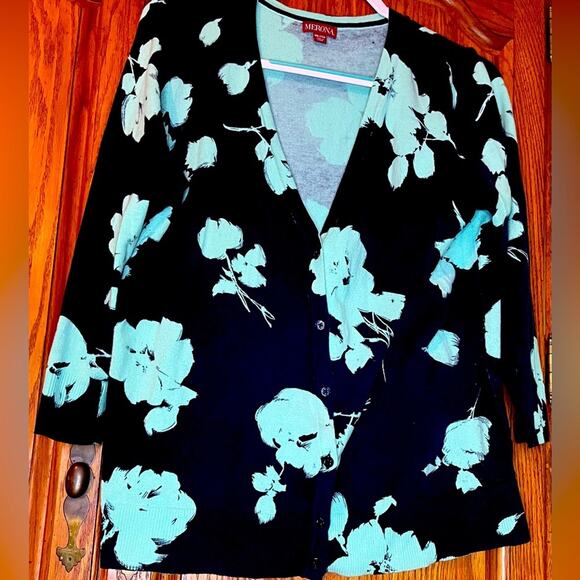 Aqua and Navy Floral Cardigan Size XXL - Picture 2 of 5